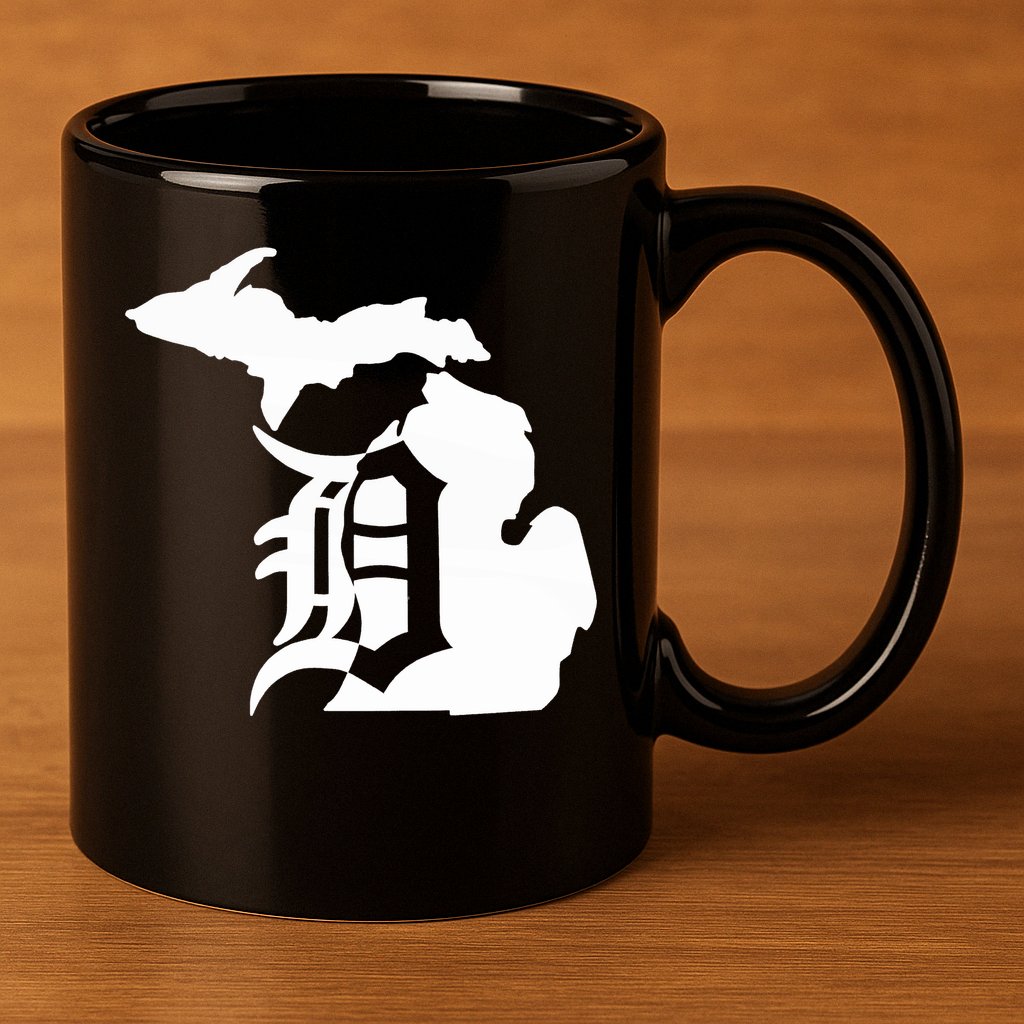 Michigan Mitten Old English D Detroit 11oz C Handle Ceramic Mug