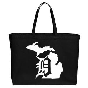 Michigan Mitten Old English D Detroit Cotton Canvas Jumbo Tote