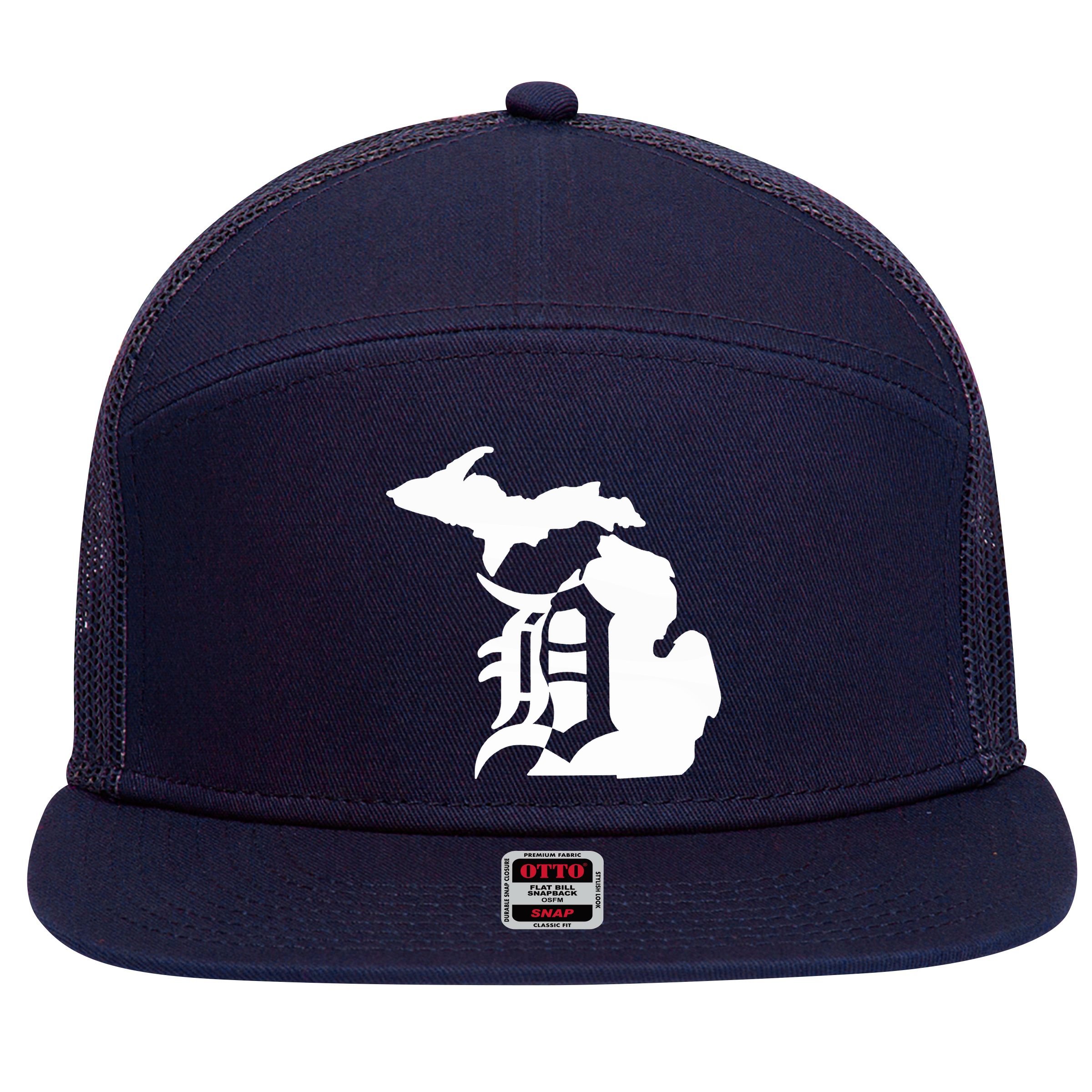 Michigan Mitten Old English D Detroit 7 Panel Mesh Trucker Snapback Hat