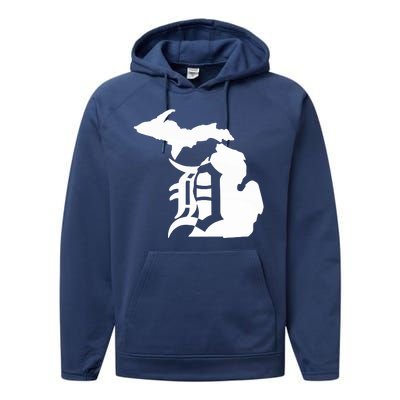 Michigan Mitten Old English D Detroit Performance Fleece Hoodie