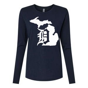 Michigan Mitten Old English D Detroit Womens Cotton Relaxed Long Sleeve T-Shirt