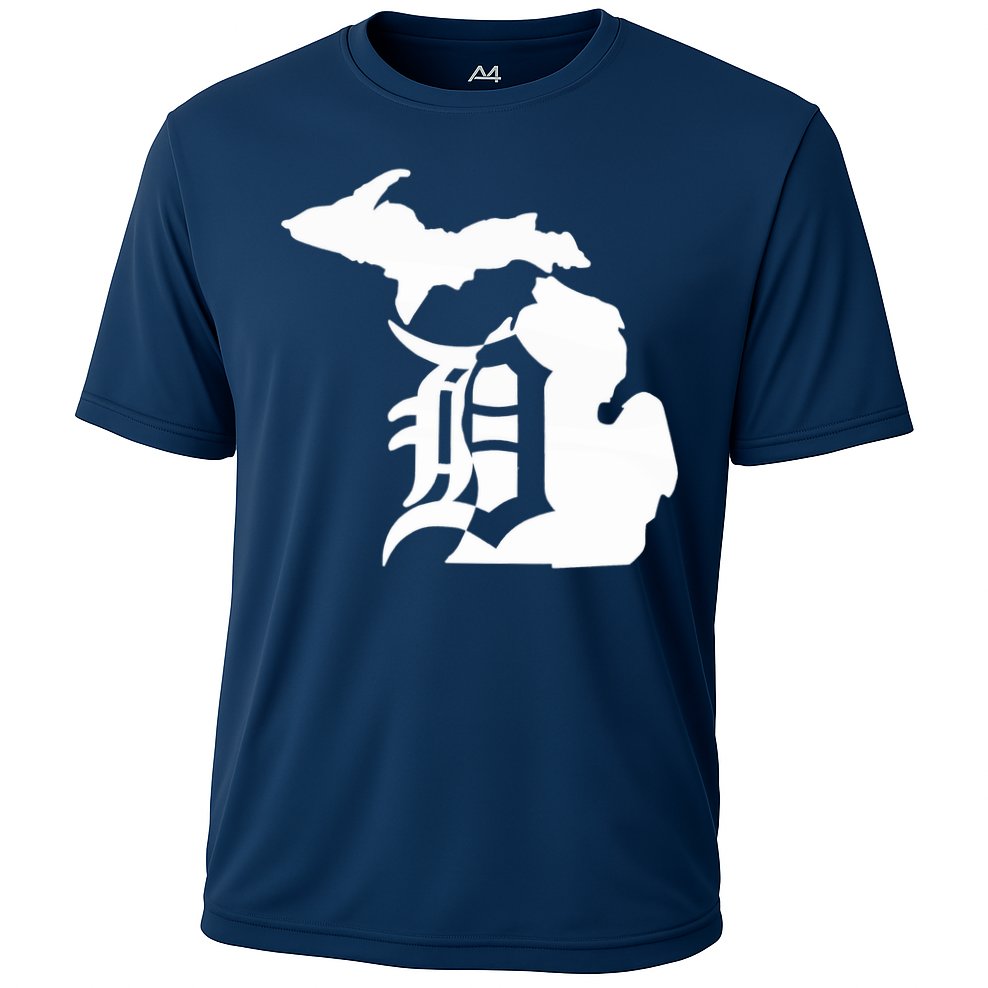 Michigan Mitten Old English D Detroit Cooling Performance Crew T-Shirt