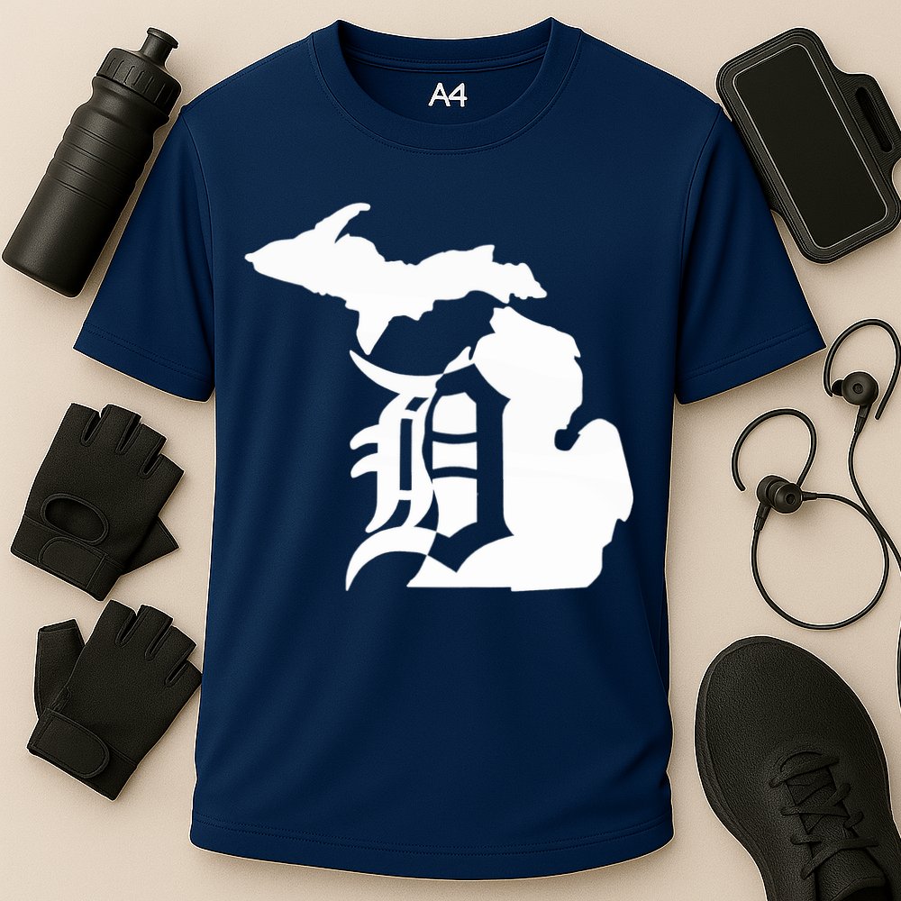 Michigan Mitten Old English D Detroit Cooling Performance Crew T-Shirt