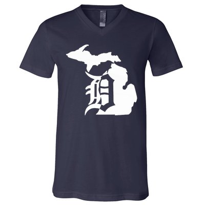 Michigan Mitten Old English D Detroit V-Neck T-Shirt