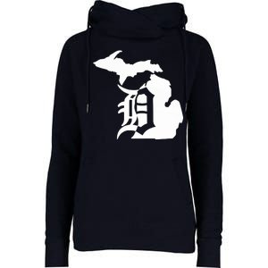 Michigan Mitten Old English D Detroit Womens Funnel Neck Pullover Hood