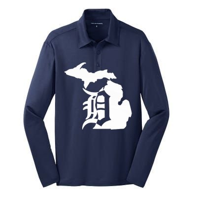 Michigan Mitten Old English D Detroit Silk Touch Performance Long Sleeve Polo