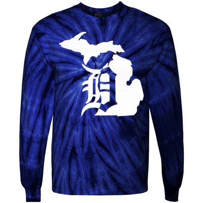 Michigan Mitten Old English D Detroit Tie-Dye Long Sleeve Shirt