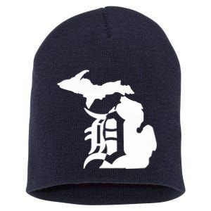 Michigan Mitten Old English D Detroit Short Acrylic Beanie