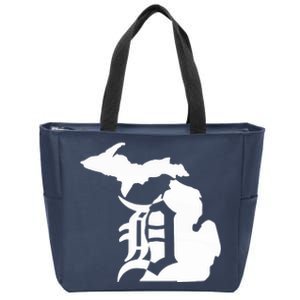 Michigan Mitten Old English D Detroit Zip Tote Bag