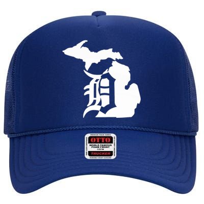 Michigan Mitten Old English D Detroit High Crown Mesh Back Trucker Hat