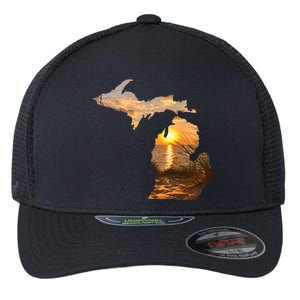 Michigan Sunset Lake Flexfit Unipanel Trucker Cap