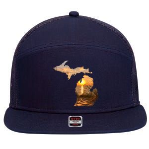 Michigan Sunset Lake 7 Panel Mesh Trucker Snapback Hat