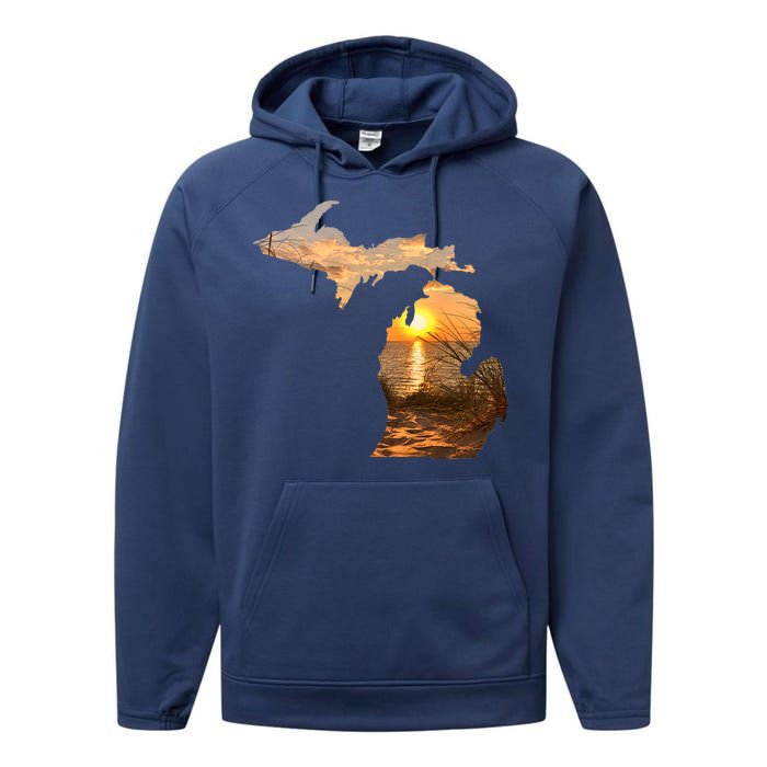 Michigan Sunset Lake Performance Fleece Hoodie