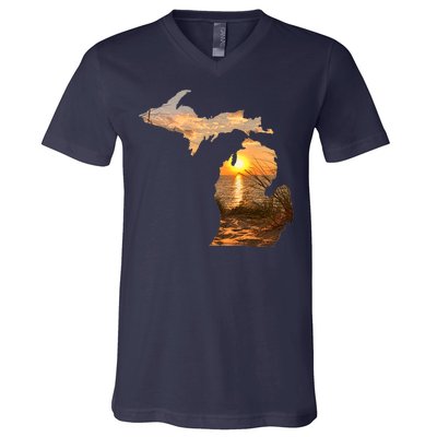 Michigan Sunset Lake V-Neck T-Shirt