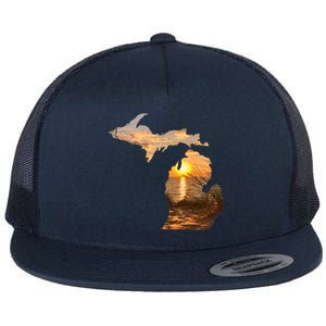 Michigan Sunset Lake Flat Bill Trucker Hat