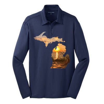 Michigan Sunset Lake Silk Touch Performance Long Sleeve Polo