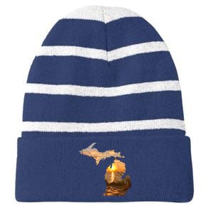 Michigan Sunset Lake Striped Beanie with Solid Band