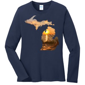 Michigan Sunset Lake Ladies Long Sleeve Shirt