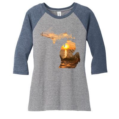 Michigan Sunset Lake Women's Tri-Blend 3/4-Sleeve Raglan Shirt