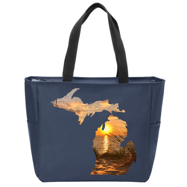 Michigan Sunset Lake Zip Tote Bag