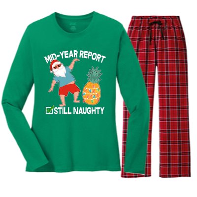 Mid Year Report Still Naughty Christmas In July Vacation Santa Women's Long Sleeve Flannel Pajama Set 