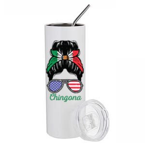 Mexican Independence Day Messy Bun Chingona Mexico Stainless Steel Tumbler