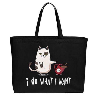 Meow I Do What I Want Vintage Black Cat Red Cup Funny My Cat Cotton Canvas Jumbo Tote