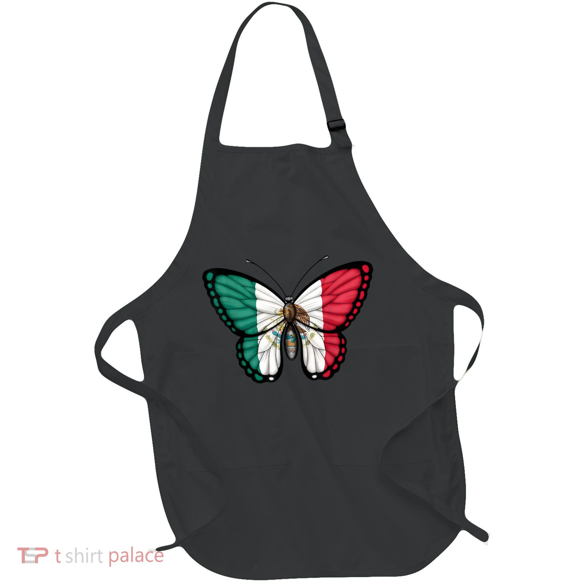 Mexican Independence Day Butterfly Full-Length Apron With Pockets