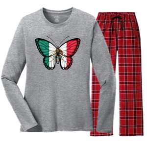 Mexican Independence Day Butterfly Women's Long Sleeve Flannel Pajama Set 