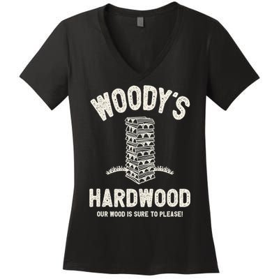 Mens Inappropriate Dirty Adult Humor Funny Woody's Hardwood Women's V-Neck T-Shirt