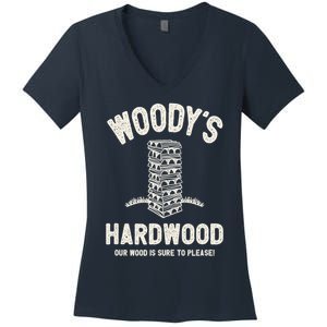 Mens Inappropriate Dirty Adult Humor Funny Woody's Hardwood Women's V-Neck T-Shirt