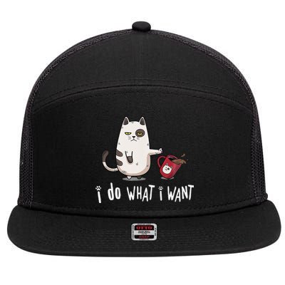 Meow I Do What I Want Vintage Black Cat Red Cup Funny My Cat 7 Panel Mesh Trucker Snapback Hat