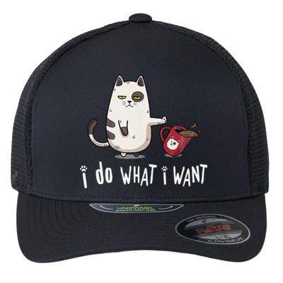 Meow I Do What I Want Vintage Black Cat Red Cup Funny My Cat Flexfit Unipanel Trucker Cap