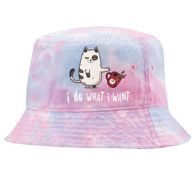 Meow I Do What I Want Vintage Black Cat Red Cup Funny My Cat Tie-Dyed Bucket Hat