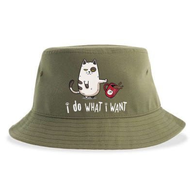 Meow I Do What I Want Vintage Black Cat Red Cup Funny My Cat Sustainable Bucket Hat