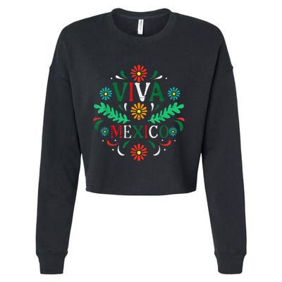 Mexican Independence Day Viva Mexico Otomi Cropped Pullover Crew
