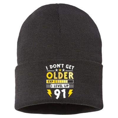 Men I Dont Get Older I Level Up 91 Gift Funny Gamer Sustainable Knit Beanie