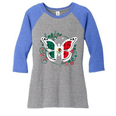 Mexican Independence Day Butterfly Mexico Women's Tri-Blend 3/4-Sleeve Raglan Shirt