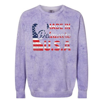 Made In Delaware Us Map State American Flag Delaware Colorblast Crewneck Sweatshirt