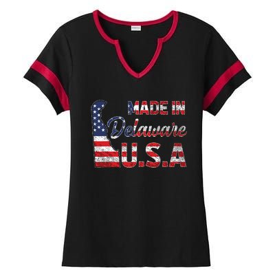 Made In Delaware Us Map State American Flag Delaware Ladies Halftime Notch Neck Tee