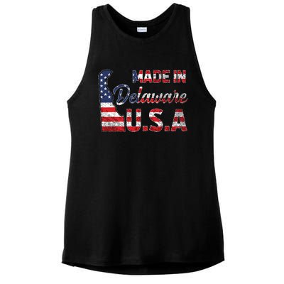 Made In Delaware Us Map State American Flag Delaware Ladies PosiCharge Tri-Blend Wicking Tank