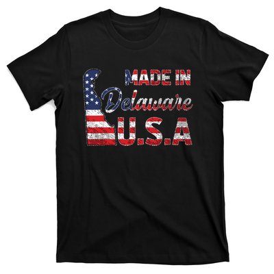 Made In Delaware Us Map State American Flag Delaware T-Shirt