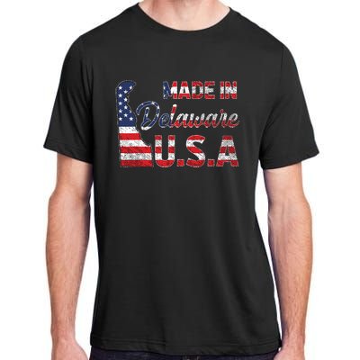 Made In Delaware Us Map State American Flag Delaware Adult ChromaSoft Performance T-Shirt