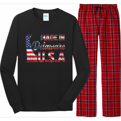 Made In Delaware Us Map State American Flag Delaware Long Sleeve Pajama Set