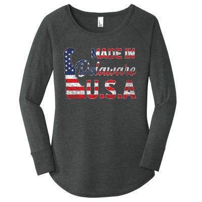 Made In Delaware Us Map State American Flag Delaware Women's Perfect Tri Tunic Long Sleeve Shirt