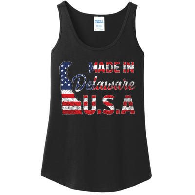 Made In Delaware Us Map State American Flag Delaware Ladies Essential Tank