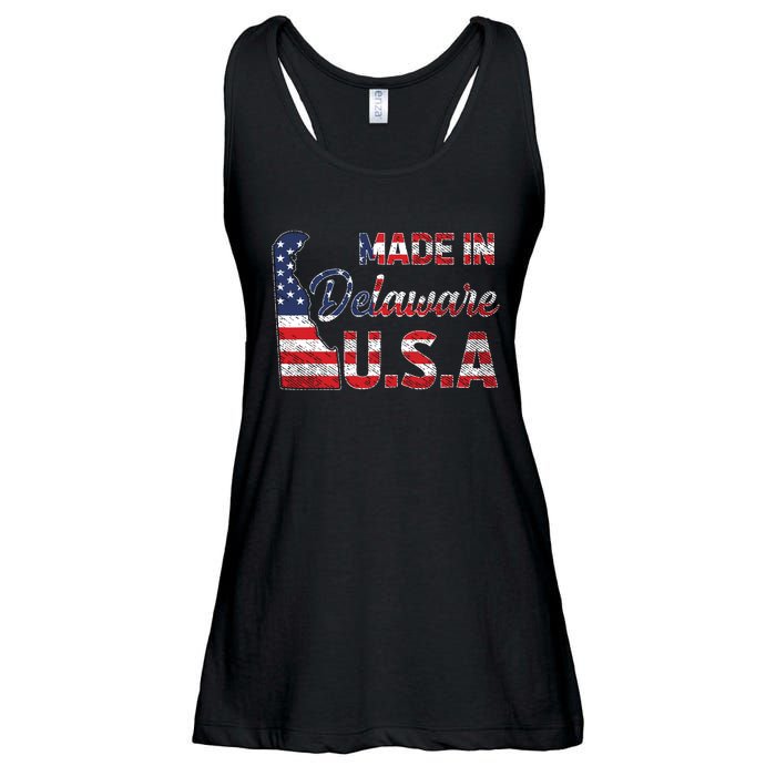 Made In Delaware Us Map State American Flag Delaware Ladies Essential Flowy Tank