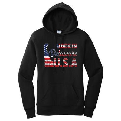 Made In Delaware Us Map State American Flag Delaware Women's Pullover Hoodie