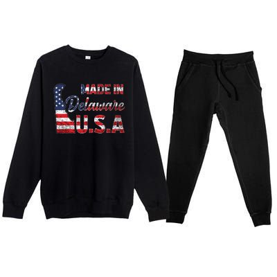 Made In Delaware Us Map State American Flag Delaware Premium Crewneck Sweatsuit Set