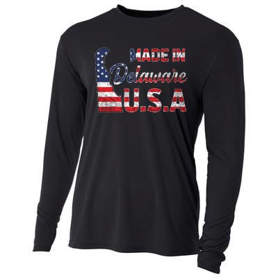 Made In Delaware Us Map State American Flag Delaware Cooling Performance Long Sleeve Crew